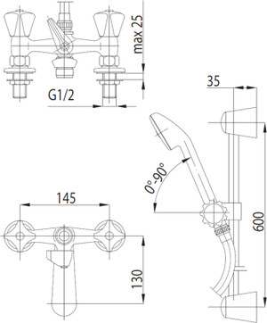 Armatura Bateria Standard wannowa stojąca