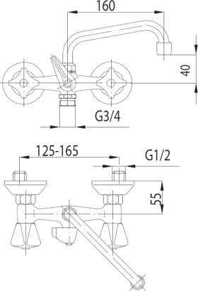Armatura Bateria Standard umywalkowa ścienna