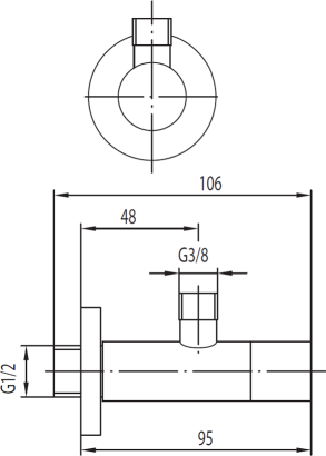 Armatura Zawór wodny kątowy typu "walec" 1/2 x 3/8cala