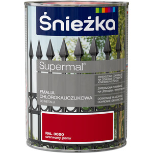 Śnieżka Emalia Supermal chlorokauczukowa czerwony jasny RAL 3020 połysk 900ml