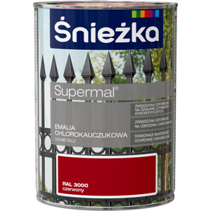 Śnieżka Emalia Supermal chlorokauczukowa czerwony RAL 3000 połysk 900ml